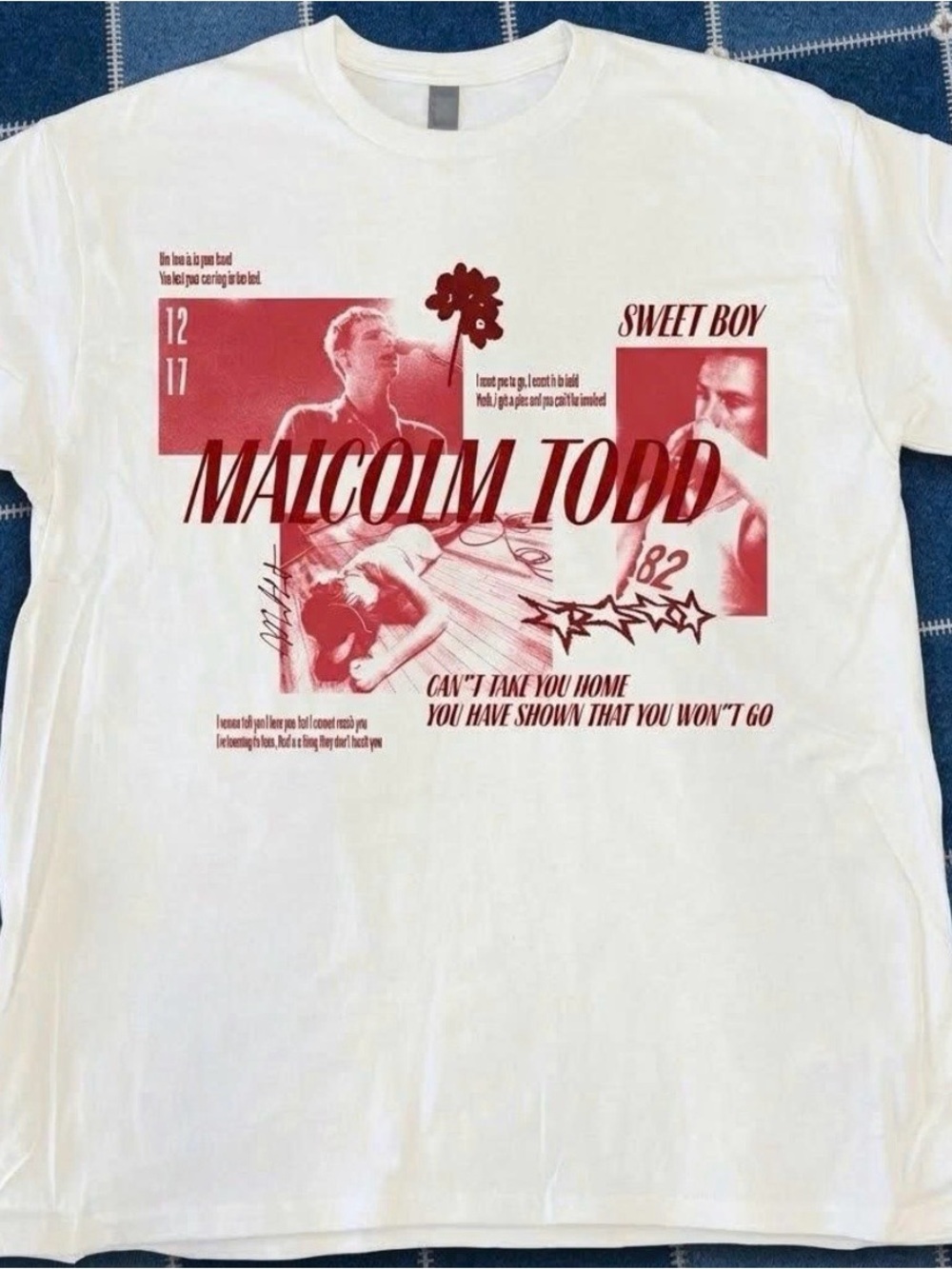 White Tee with Red Malcolm Todd Graphic